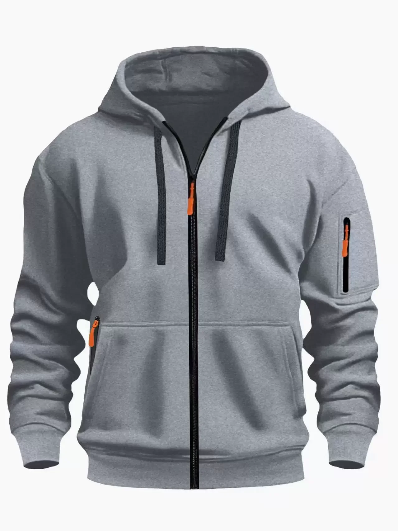Men's zip up hoodie, double layered hat, autumn and winter style, sporty and casual, lined with suede for warmth
Men's zip up hoodie, double layered hat, autumn and winter style, sporty and casual, lined with suede for warmth