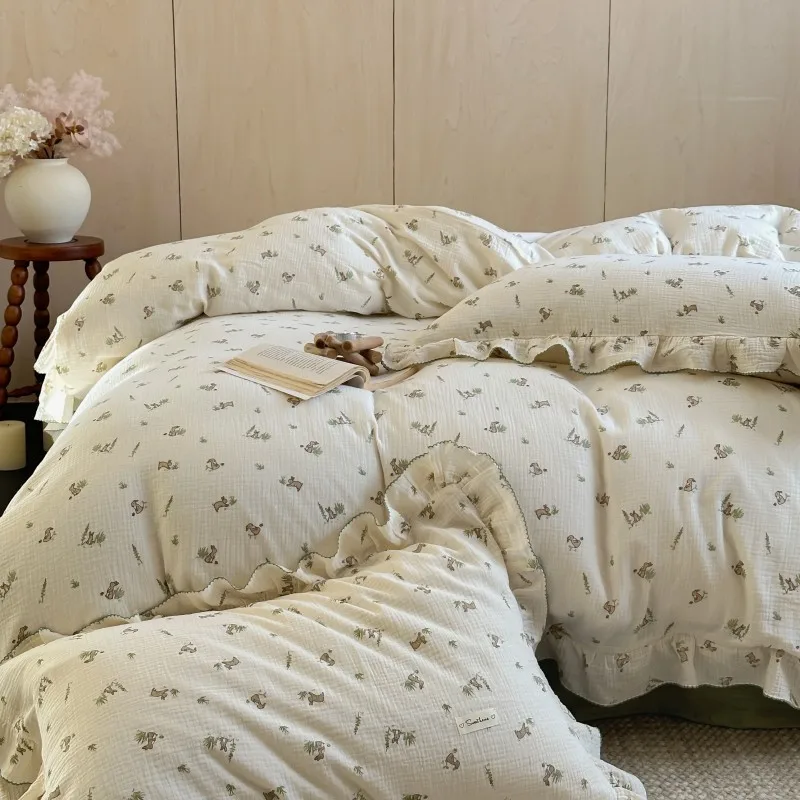 Baby Double-Layer Gauze Duvet Cover With Lace Cute Bunny Heart Pure Cotton Breathable and Soft Three Piece Set CJ183
Baby Double-Layer Gauze Duvet Cover With Lace Cute Bunny Heart Pure Cotton Breathable and Soft Three Piece Set CJ183