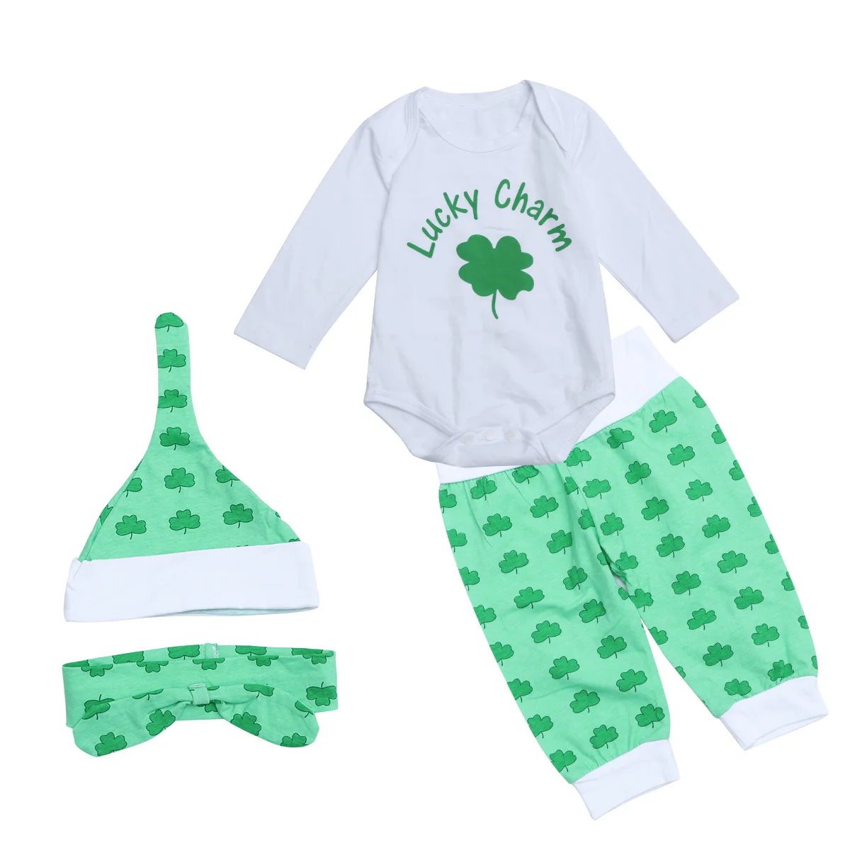 Clover 4 Piece Set Green White Baby Clothes Patricks Day Bodysuit Jumpsuits Kids Outfits Breathable Cotton
Clover 4 Piece Set Green White Baby Clothes Patricks Day Bodysuit Jumpsuits Kids Outfits Breathable Cotton