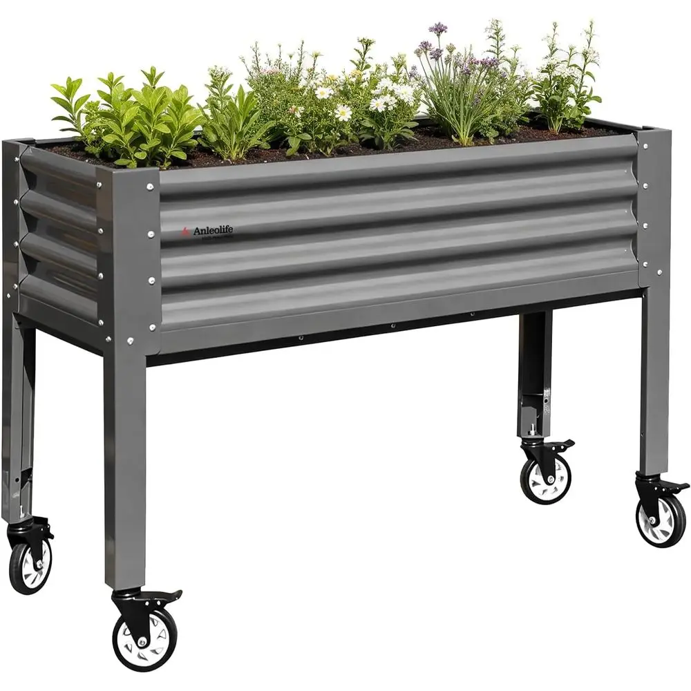Raised Garden Bed with Lockable Wheels, 48x18x35 in Galvanized Steel, Waist-High Design for Balcony, Patio, Porch, Quartz Grey
Raised Garden Bed with Lockable Wheels, 48x18x35 in Galvanized Steel, Waist-High Design for Balcony, Patio, Porch, Quartz Grey