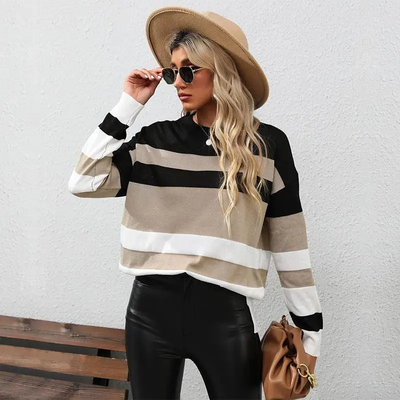 Fashionable Color Block Long Sleeve round Neck Sweater Women's Style Casual Wear Thin Material Autumn Hot Sale Cross-Border
Fashionable Color Block Long Sleeve round Neck Sweater Women's Style Casual Wear Thin Material Autumn Hot Sale Cross-Border