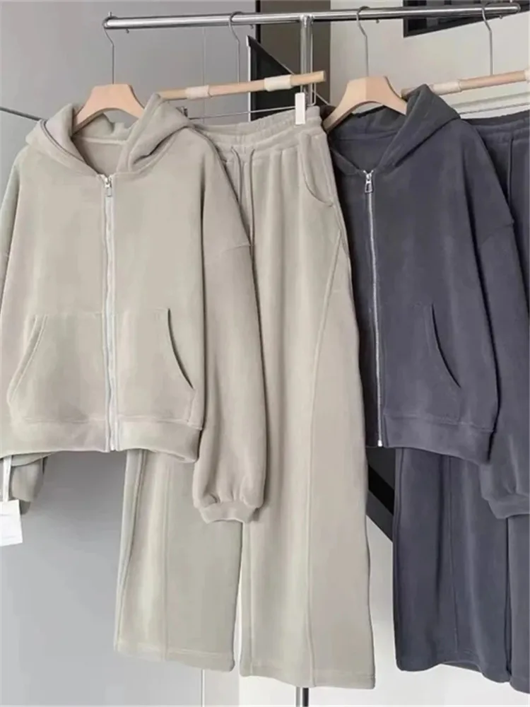 plus Size Casual Orlon Fleece Hooded Thickened Women's Set Autumn Winter Long Pants Zipper Sweatshirt Two-Piece Set High Waist
plus Size Casual Orlon Fleece Hooded Thickened Women's Set Autumn Winter Long Pants Zipper Sweatshirt Two-Piece Set High Waist