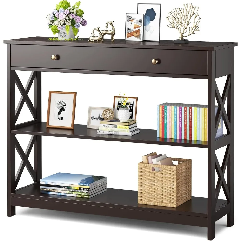 Console Table with Drawer and Storage Shelves, Narrow Sofa Table for Living Room, Easy Assembly, 3-Tier Entryway Table with Sto 
Console Table with Drawer and Storage Shelves, Narrow Sofa Table for Living Room, Easy Assembly, 3-Tier Entryway Table with Sto