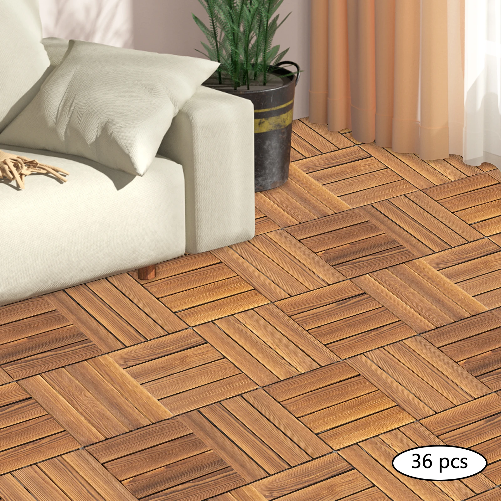 Wood Flooring Tiles Splicing 36PCS Hardwood Interlocking Patio Deck Tiles Wood Interlocking Flooring Tiles Good Drainage Feature 
Wood Flooring Tiles Splicing 36PCS Hardwood Interlocking Patio Deck Tiles Wood Interlocking Flooring Tiles Good Drainage Feature