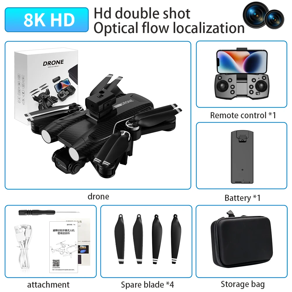 Drone 8k professional Dual camera Mini Drone Obstacle Avoidance Optical flow Foldable Brushless Upgraded RC
Drone 8k professional Dual camera Mini Drone Obstacle Avoidance Optical flow Foldable Brushless Upgraded RC