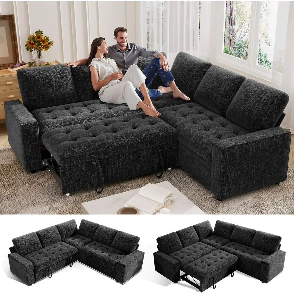 85 Sectional Sofa with Pull-Out Bed, L-Shaped Chenille 5-Seat Sofa with USB Ports, Reclining, Storage, Easy Assembly, Black Livi
85 Sectional Sofa with Pull-Out Bed, L-Shaped Chenille 5-Seat Sofa with USB Ports, Reclining, Storage, Easy Assembly, Black Livi