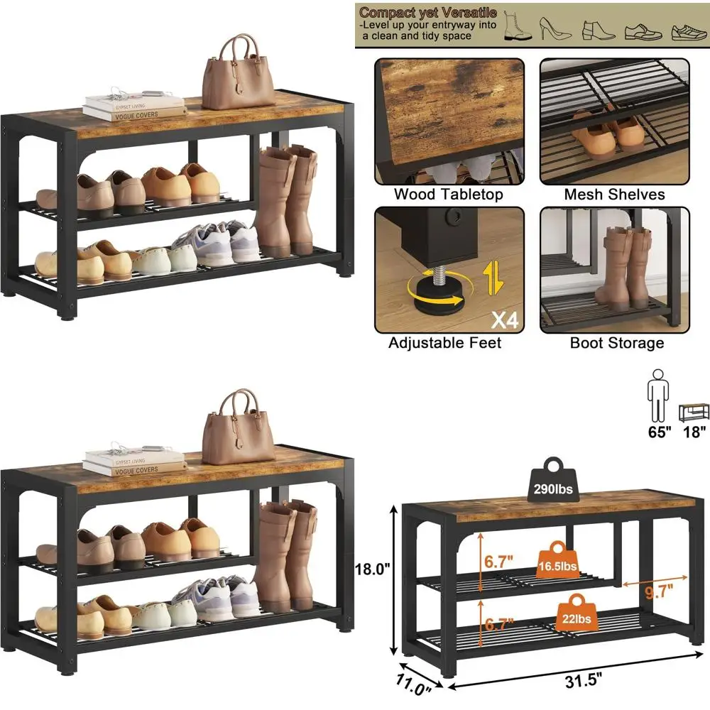 3-Tier Shoe Rack Bench, 31.5 Entryway Storage, Rustic Brown Industrial Style Boot Organizer
3-Tier Shoe Rack Bench, 31.5 Entryway Storage, Rustic Brown Industrial Style Boot Organizer