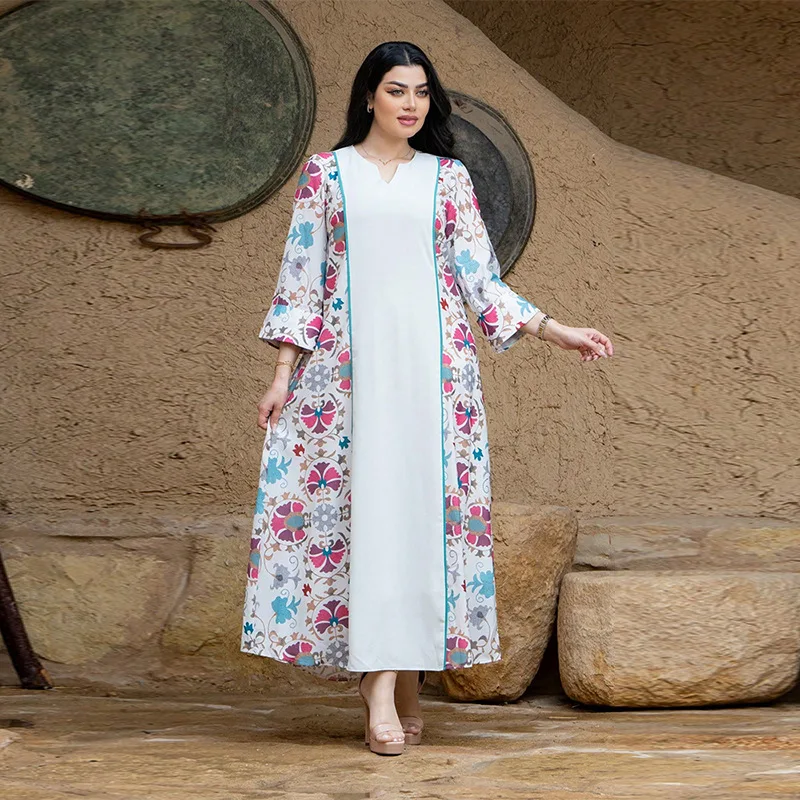 Middle Eastern Muslim Fashion Ice Silk Crinkle Printed Dresses: Saudi Arabia Dubai Casual V-neck Long-sleeve Maxi Dresses.
Middle Eastern Muslim Fashion Ice Silk Crinkle Printed Dresses: Saudi Arabia Dubai Casual V-neck Long-sleeve Maxi Dresses.