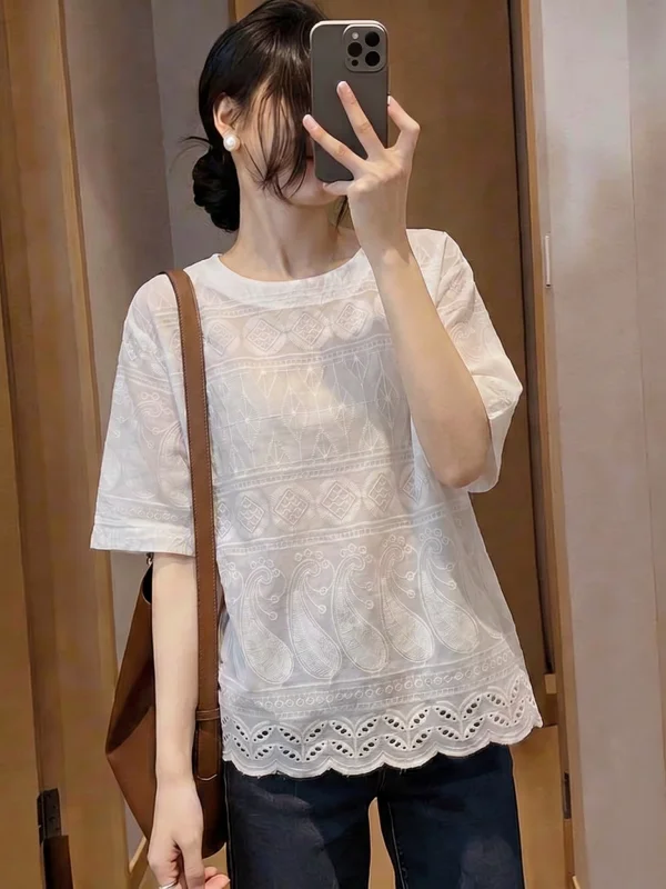 Lace Hollow out Short Sleeve T-Shirt Women's Loose Fashionable Summer New Style plus Size Korean Version round Neck Top
Lace Hollow out Short Sleeve T-Shirt Women's Loose Fashionable Summer New Style plus Size Korean Version round Neck Top