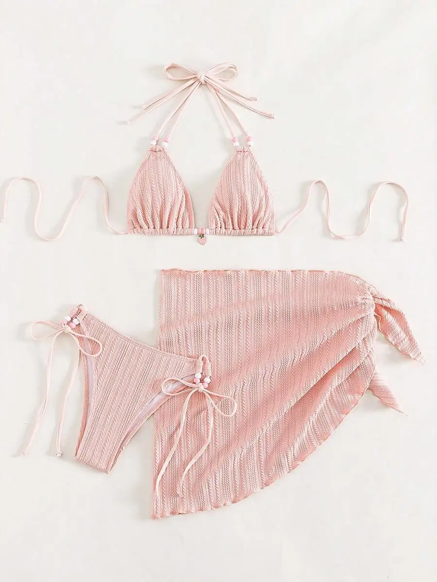 Summer Beach Halter Triangle Pink Knit Halter Triangle Bikini Set
Summer Beach Halter Triangle Pink Knit Halter Triangle Bikini Set