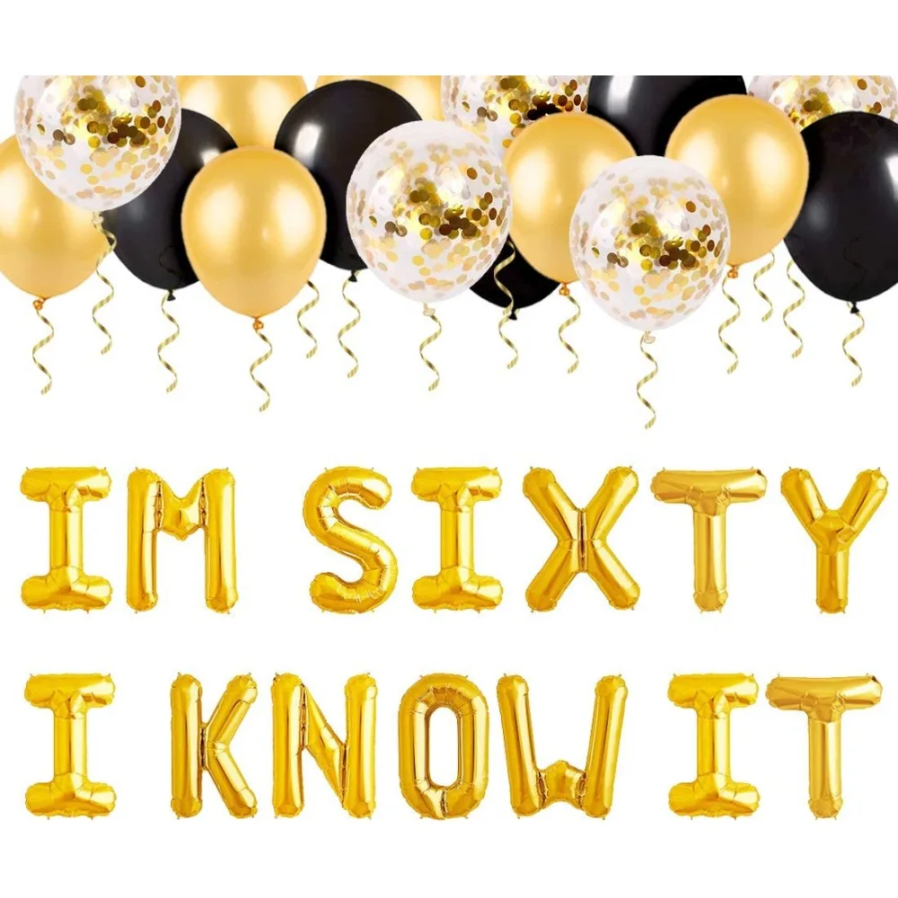 60th Birthday Decorations Black and Gold IM Sixty I Know It Foil Balloons for Men Women 60 Years Old Birthday Party Supplies
60th Birthday Decorations Black and Gold IM Sixty I Know It Foil Balloons for Men Women 60 Years Old Birthday Party Supplies
