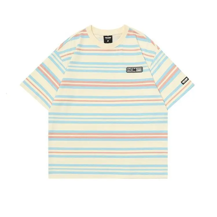 Japanese style contrast striped short-sleeved T-shirts for men women, summer loose-fitting couple's versatile half-sleeved tops
Japanese style contrast striped short-sleeved T-shirts for men women, summer loose-fitting couple's versatile half-sleeved tops