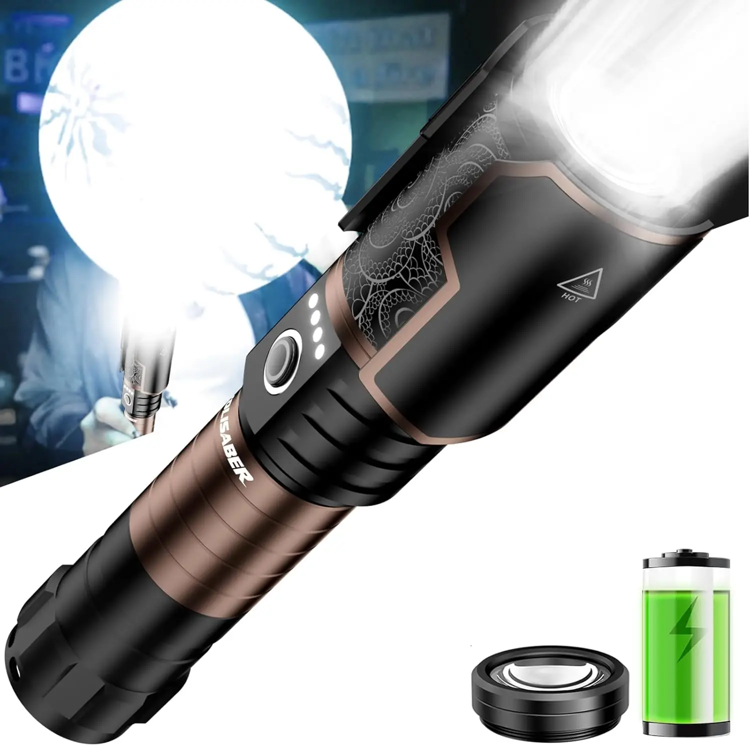 5000 Lumens Rechargeable Tactical LED Flashlight with Zoom, Waterproof for Camping Emergency Outdoor
5000 Lumens Rechargeable Tactical LED Flashlight with Zoom, Waterproof for Camping Emergency Outdoor
