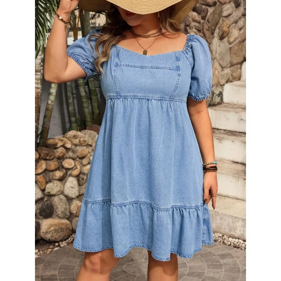 【New style】EMERY ROSE Plus-Size Women's Summer Vacation Light Blue Washed Denim Dress With Puff Sleeves
【New style】EMERY ROSE Plus-Size Women's Summer Vacation Light Blue Washed Denim Dress With Puff Sleeves