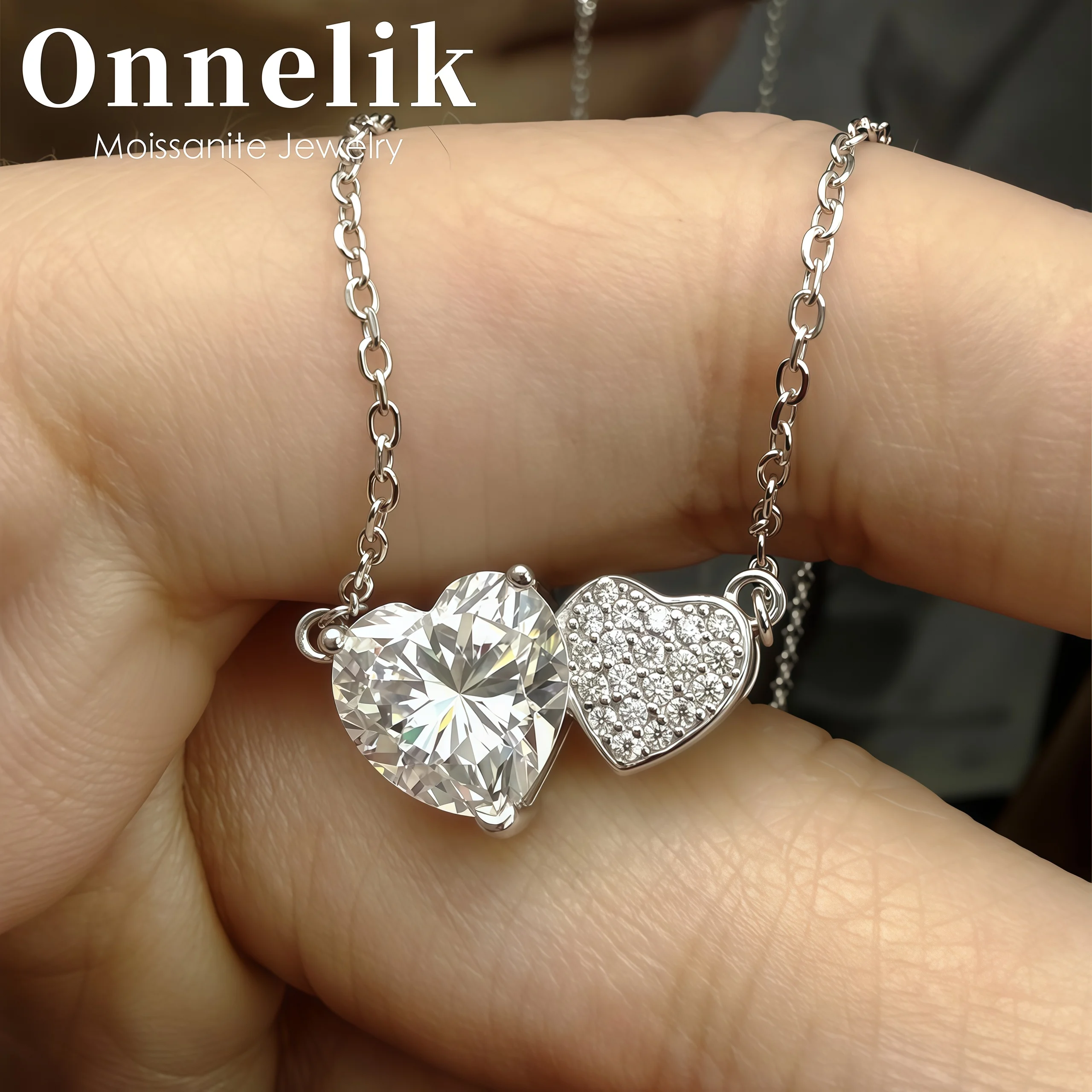 Onnelik Full Moissanite Double Heart Pendant Necklace S925 Sterling Silver Lab Diamond Wedding Fine Daily Jewelry Gift for Wome
Onnelik Full Moissanite Double Heart Pendant Necklace S925 Sterling Silver Lab Diamond Wedding Fine Daily Jewelry Gift for Wome