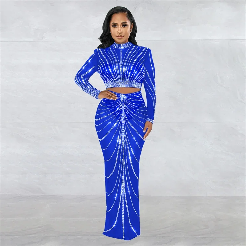 Sparkly Diamond Rhinestones Evening Dress Sets Woman 2 Piece Set Outfit Birthday Mesh See Through Crop Top and Long Skirt Sets
Sparkly Diamond Rhinestones Evening Dress Sets Woman 2 Piece Set Outfit Birthday Mesh See Through Crop Top and Long Skirt Sets