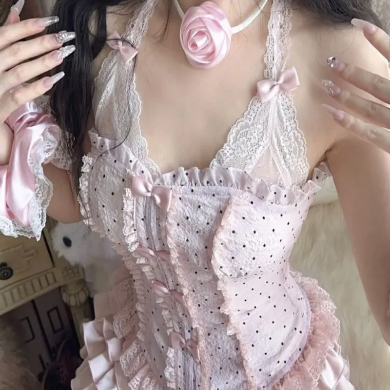 Lolita Style Sweet 2 Piece Set Women Kawaii Bow Lace Halter Neck Tops Ruffles Mini Cake Skirts Hot Girls Fashion Y2k Outfit
Lolita Style Sweet 2 Piece Set Women Kawaii Bow Lace Halter Neck Tops Ruffles Mini Cake Skirts Hot Girls Fashion Y2k Outfit