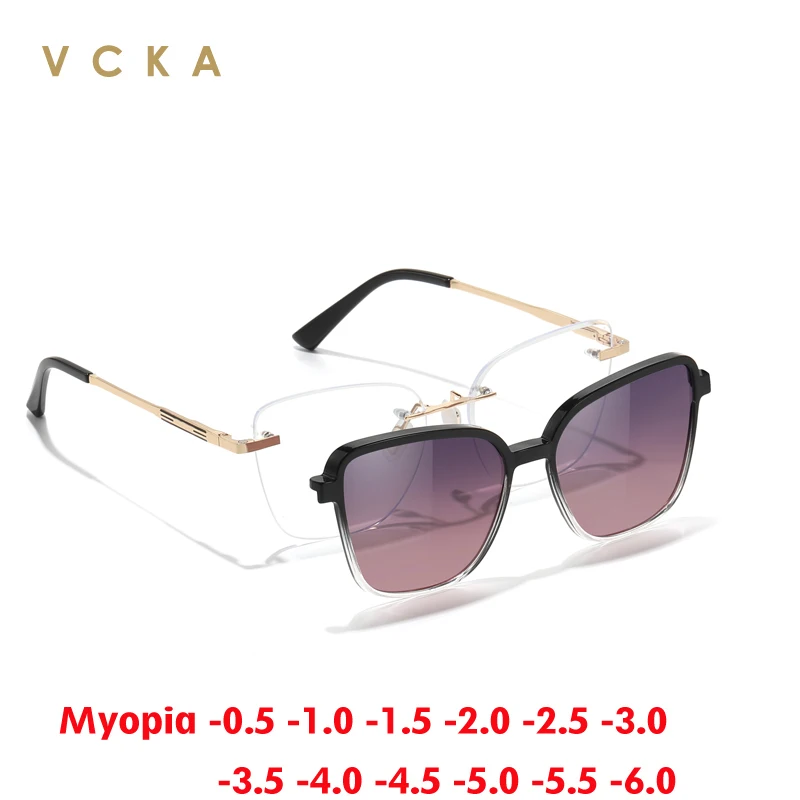 VCKA 2 в 1, солнцезащитные очки без оправы для близорукости, поляризационные модные женские очки с магнитным зажимом, очки по рецепту от -0,50 до -10
VCKA 2 в 1, солнцезащитные очки без оправы для близорукости, поляризационные модные женские очки с магнитным зажимом, очки по рецепту от -0,50 до -10
