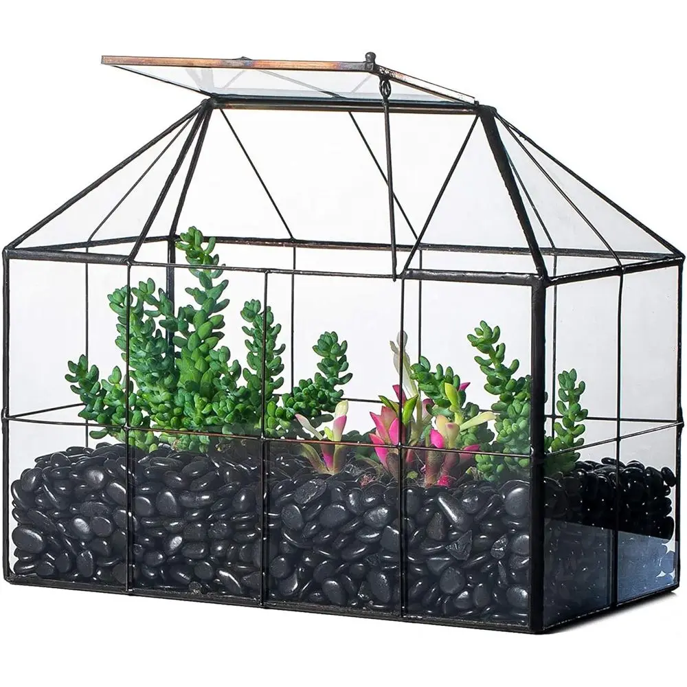 Terrarium Planter with Lid for Small Succulent Cacti, Grid House Shape Black Geometric Terrarium Pot, Home Garden Indoor Tableto
Terrarium Planter with Lid for Small Succulent Cacti, Grid House Shape Black Geometric Terrarium Pot, Home Garden Indoor Tableto