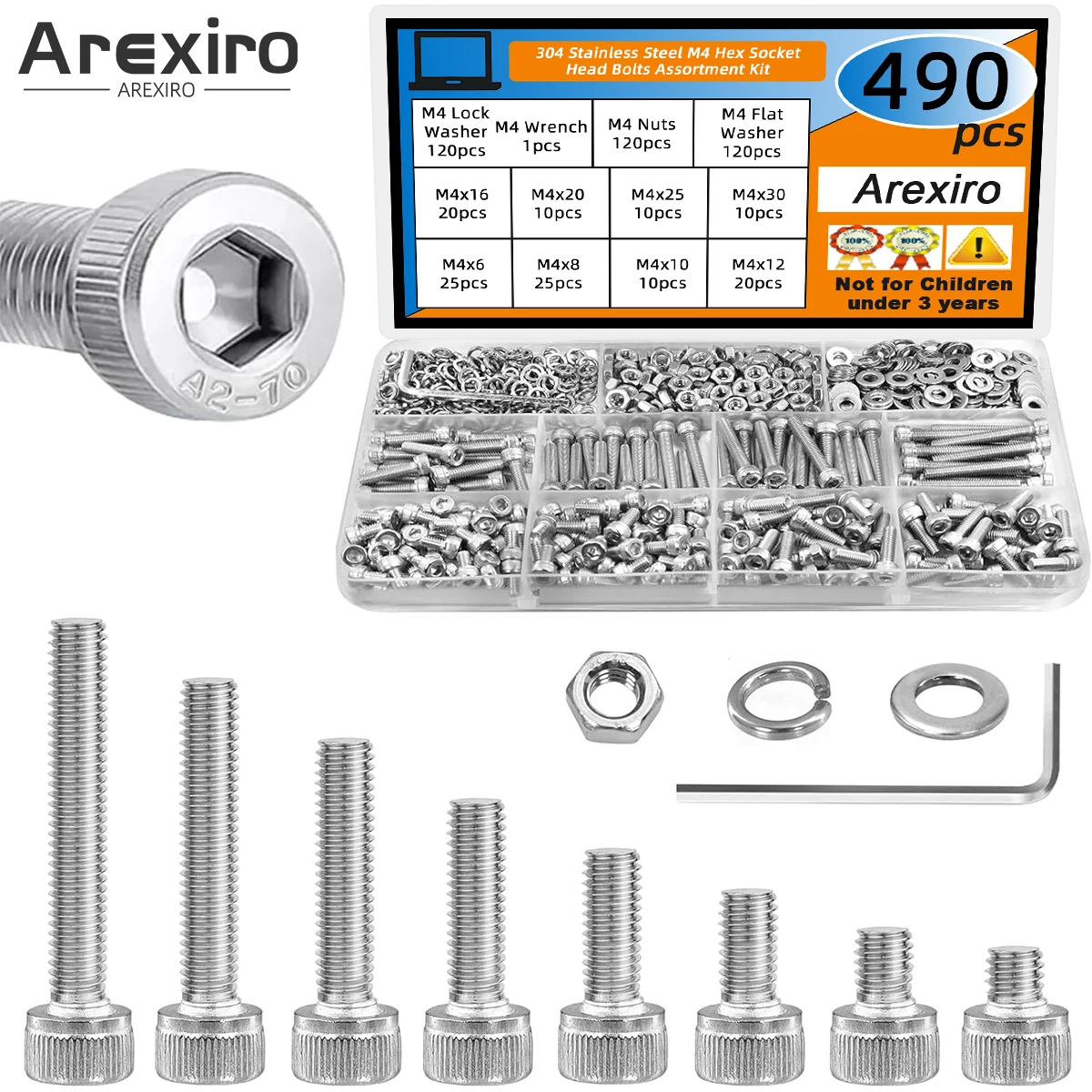 490Pcs 304 Stainless Steel M4x6/8/10/12/16/20/25/30mm Hex Socket Screw Nut Washer Kit Suitable for DIY, 3D Plus Printer
490Pcs 304 Stainless Steel M4x6/8/10/12/16/20/25/30mm Hex Socket Screw Nut Washer Kit Suitable for DIY, 3D Plus Printer