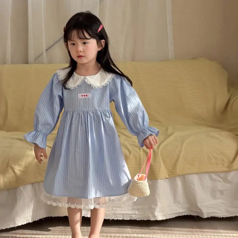 Новое весеннее платье для девочек 2026 года: полосатое, с длинным рукавом, милым воротником Питер Пэн, кружевное, хлопковое, для маленьких принцесс
Новое весеннее платье для девочек 2026 года: полосатое, с длинным рукавом, милым воротником Питер Пэн, кружевное, хлопковое, для маленьких принцесс