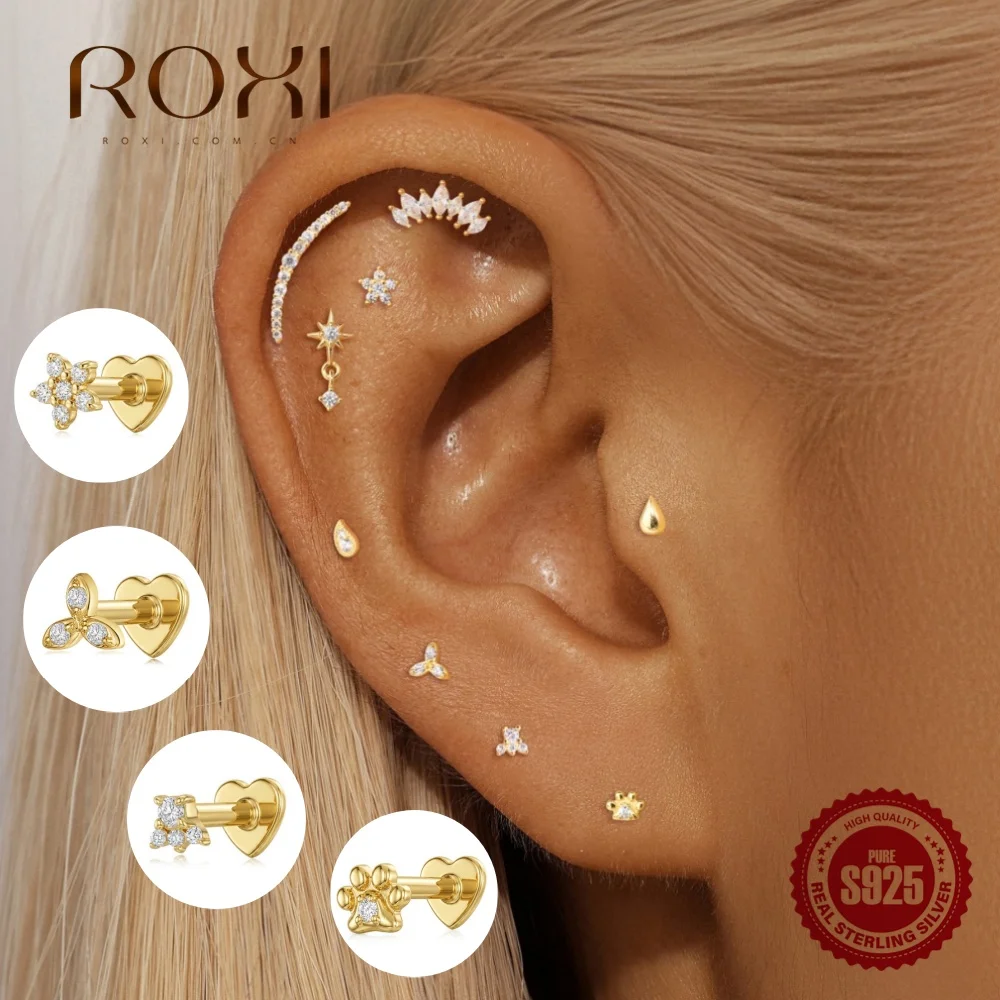 ROXI 1PC 925 Sterling Silver Flat Piercing Earring Clover Bear Paw Heart Base Studs Luxury Women Jewelry For Daily Dating Gift
ROXI 1PC 925 Sterling Silver Flat Piercing Earring Clover Bear Paw Heart Base Studs Luxury Women Jewelry For Daily Dating Gift