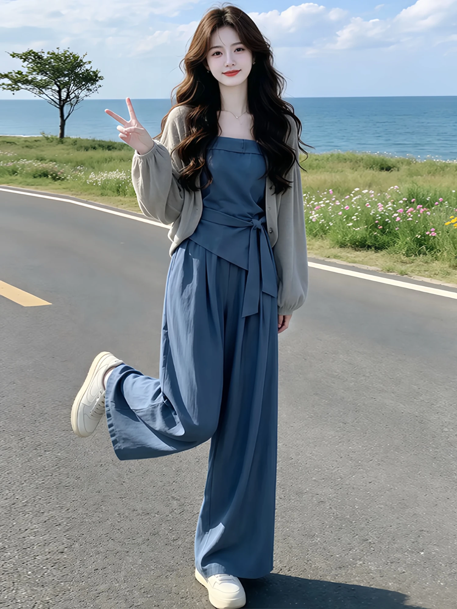 Summer New Fashion Casual Set Women's High-End Sunscreen Open Cardigan Coat Strap Wide Leg Pants Three-Piece Set Breathable
Summer New Fashion Casual Set Women's High-End Sunscreen Open Cardigan Coat Strap Wide Leg Pants Three-Piece Set Breathable