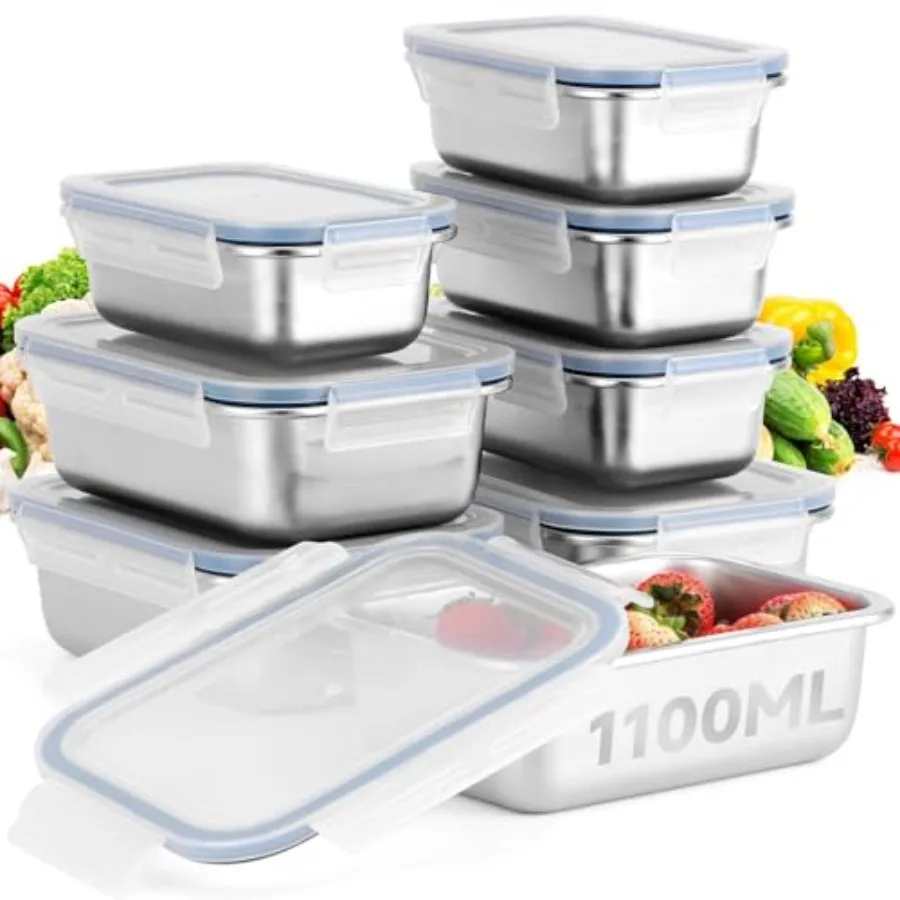8-Piece 304 Stainless Steel Food Storage Containers with Lids Leakproof and Airtight Bento Lunch Box Oven/Freezer/Dishwasher Sa
8-Piece 304 Stainless Steel Food Storage Containers with Lids Leakproof and Airtight Bento Lunch Box Oven/Freezer/Dishwasher Sa