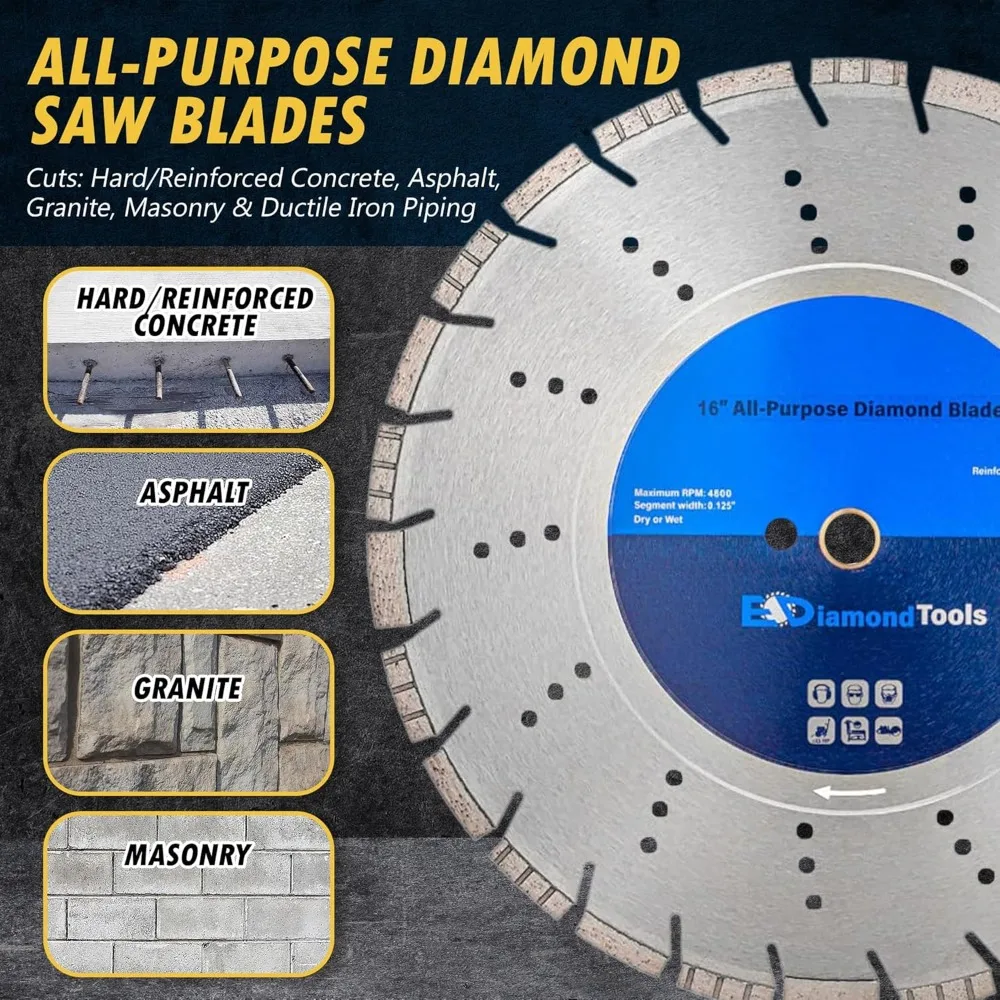 16-дюймовые универсальные алмазные пилы для твердого/посиленного бетона, асфальта, гранита, терраццо, трубопровода железа
16-дюймовые универсальные алмазные пилы для твердого/посиленного бетона, асфальта, гранита, терраццо, трубопровода железа