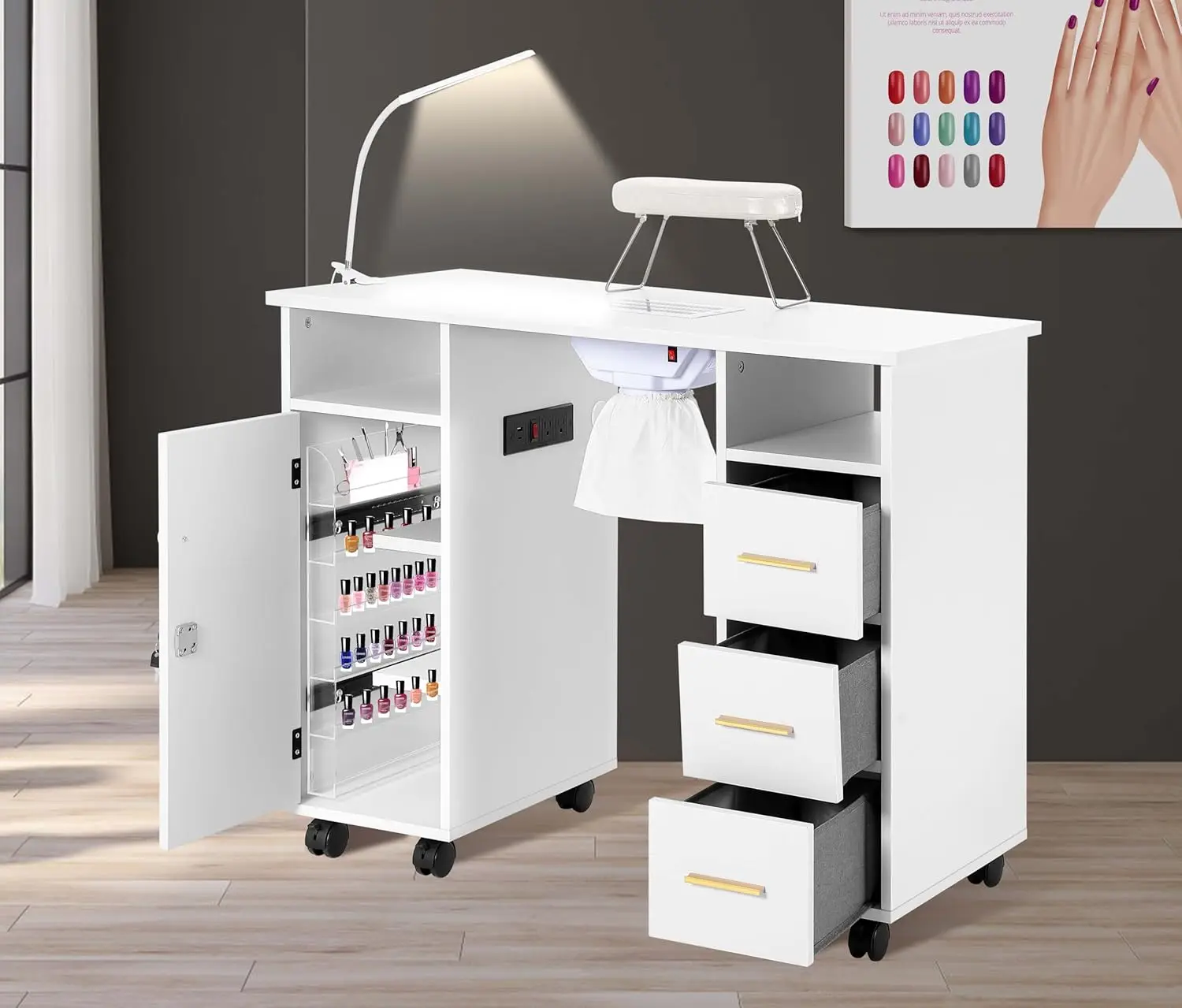 Manicure Table for Technician with Charging Station, Nail Table Nail Desk w/Electric Dust Collector
Manicure Table for Technician with Charging Station, Nail Table Nail Desk w/Electric Dust Collector