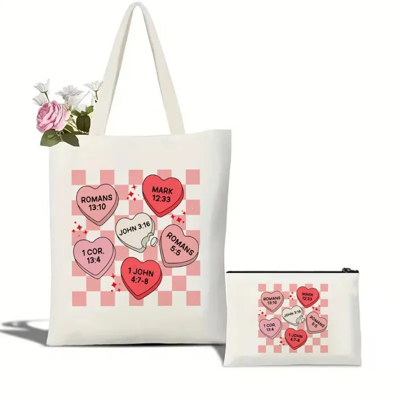 Christian Valentine Canvas Tote Bag Makeup Bag Large Capacity Shopping Bags Books Female Shoulder Handbag Girl Handbags
Christian Valentine Canvas Tote Bag Makeup Bag Large Capacity Shopping Bags Books Female Shoulder Handbag Girl Handbags