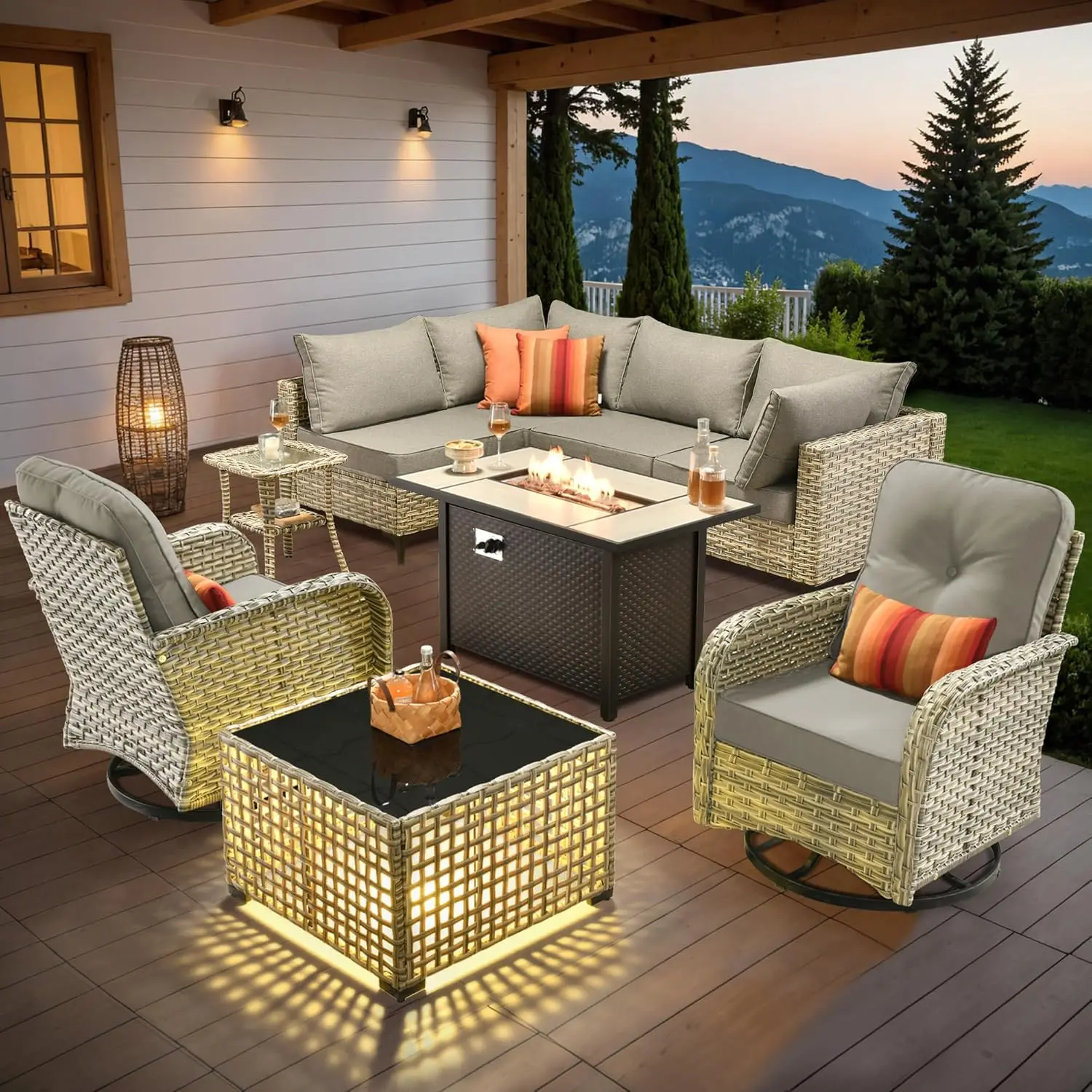Outdoor Sectional Patio Furniture Set With Swivel Rocking Chairs,9 Pieces Wicker Conversation Sets L Shaped Couch, Customized
Outdoor Sectional Patio Furniture Set With Swivel Rocking Chairs,9 Pieces Wicker Conversation Sets L Shaped Couch, Customized