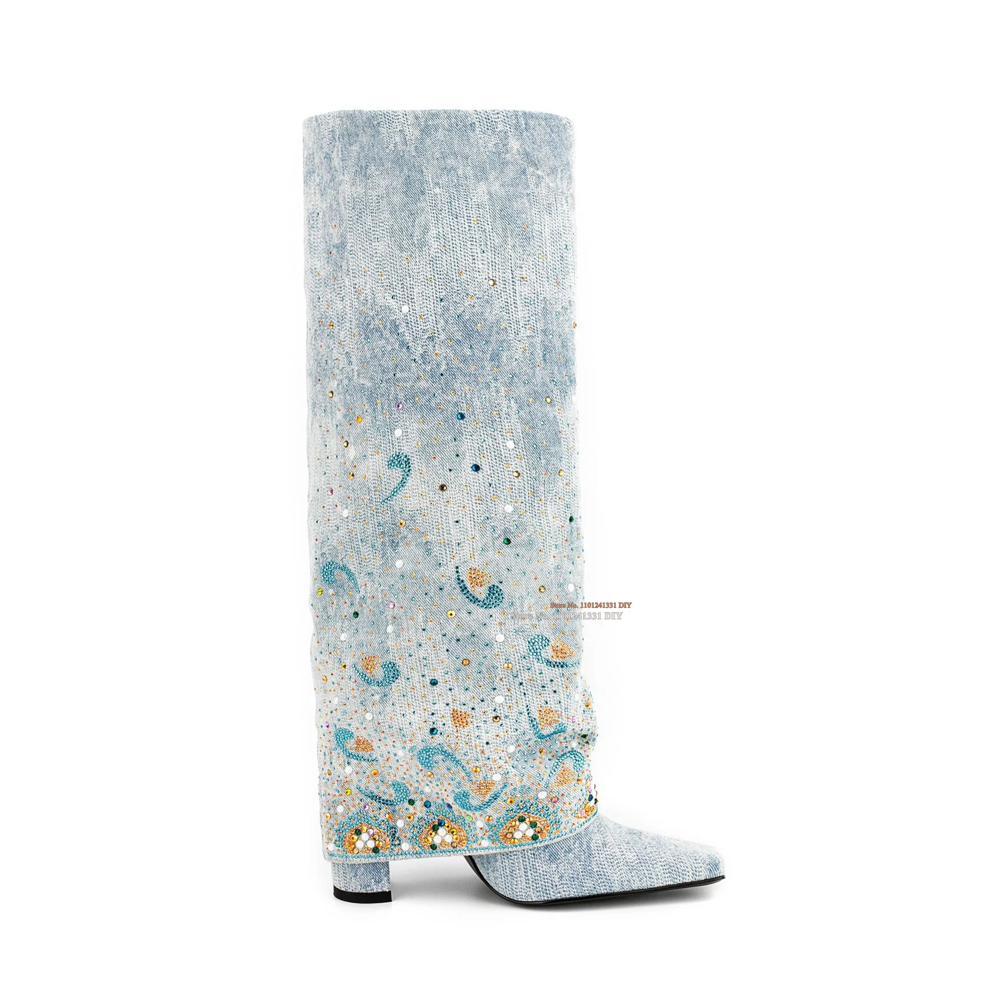 Colorful Crystal Denim Chunky Heeled High Heel Knee High Boots Women Diamond Knight Shoes Long Boot
Colorful Crystal Denim Chunky Heeled High Heel Knee High Boots Women Diamond Knight Shoes Long Boot