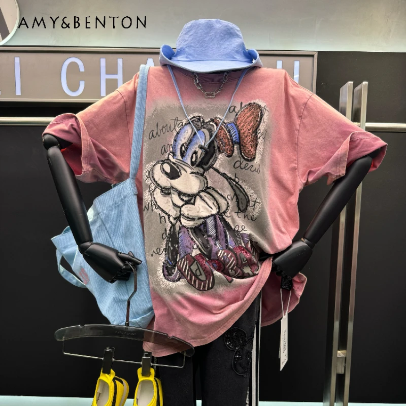 2025 Spring Summer New Tees Heavy Industry Washing Beads Cartoon Ripped Short-sleeved T-shirt Women's Loose Short Top Pullover
2025 Spring Summer New Tees Heavy Industry Washing Beads Cartoon Ripped Short-sleeved T-shirt Women's Loose Short Top Pullover