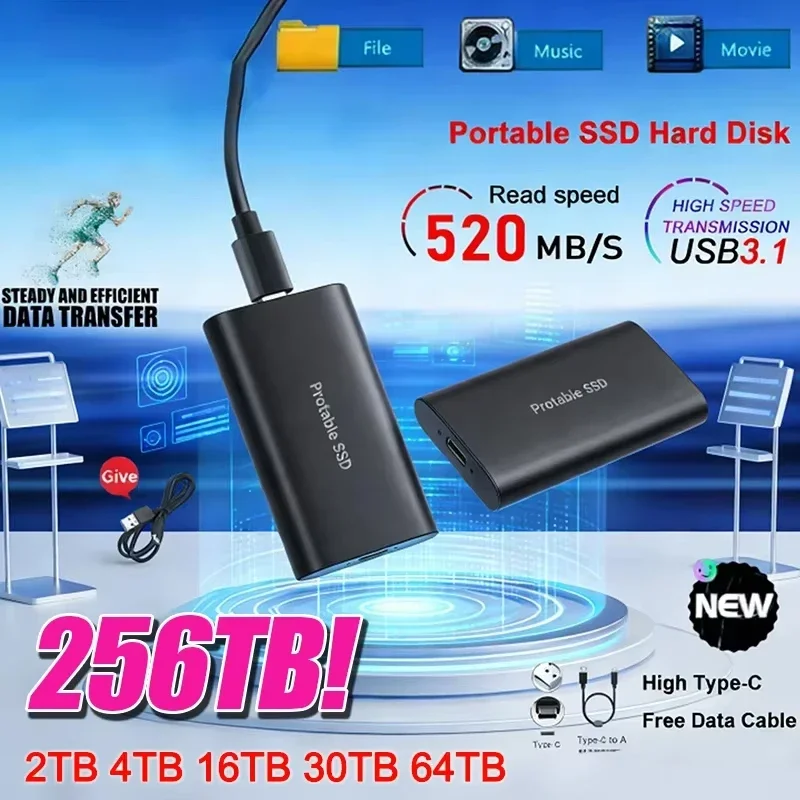 Portable SSD Hard Drive 2TB 4TB 8TB 256TB Solid-state Hard Disks High Speed Large Capacity Storage Devices for Laptop/MAC
Portable SSD Hard Drive 2TB 4TB 8TB 256TB Solid-state Hard Disks High Speed Large Capacity Storage Devices for Laptop/MAC