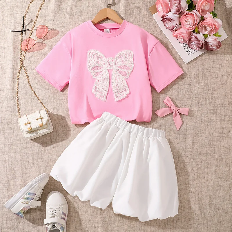 2025 Summer Child Clothes Sets Short Sleeve O Neck Lace Bow T-shirt White Shorts 2 Piece Sets Girls Clothes Sets 8-12T
2025 Summer Child Clothes Sets Short Sleeve O Neck Lace Bow T-shirt White Shorts 2 Piece Sets Girls Clothes Sets 8-12T
