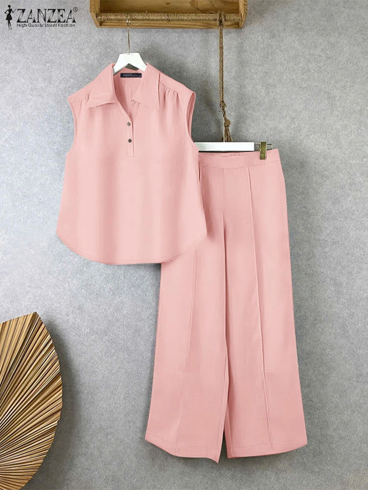 ZANZEA Pintuck Wide Leg Pants Womens 2 Piece Pant Sets Casual Commute Solid Turn-Down Collar Sleeveless Tops 2PCS Outfits Suits
ZANZEA Pintuck Wide Leg Pants Womens 2 Piece Pant Sets Casual Commute Solid Turn-Down Collar Sleeveless Tops 2PCS Outfits Suits
