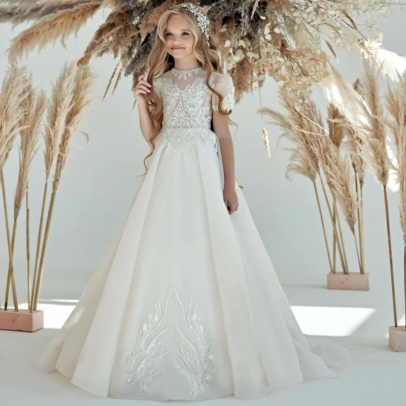 Lace Flower Girl Dresses Beaded Long Boho Short Sleeve Little Kids Birthday Party A Line First Communion Dress
Lace Flower Girl Dresses Beaded Long Boho Short Sleeve Little Kids Birthday Party A Line First Communion Dress