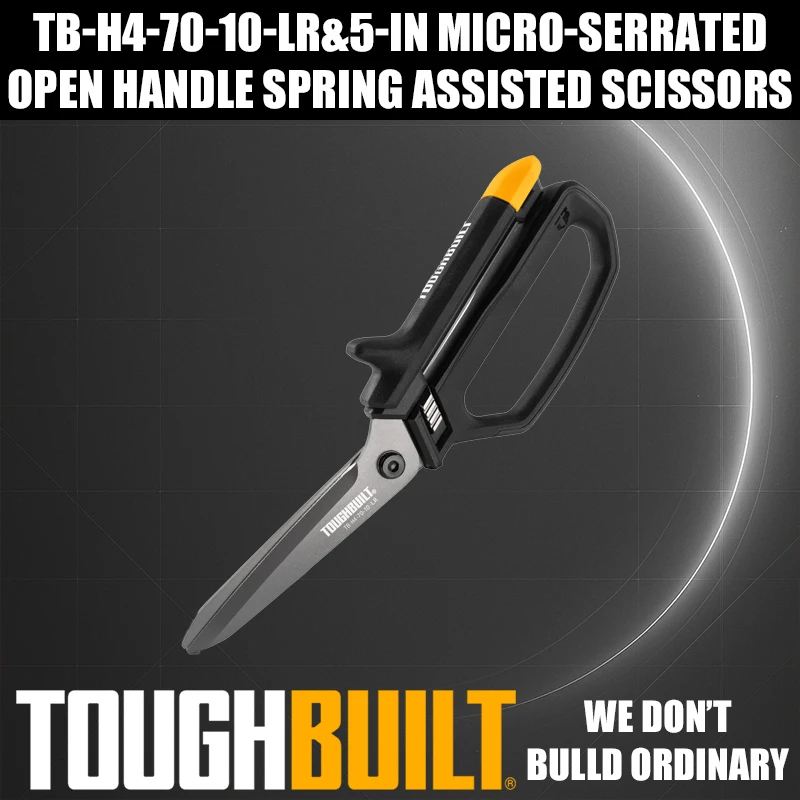 ToughBuilt TB-H4-70-10-LR 5-in Micro-serrated Open Handle Spring Assisted Scissors