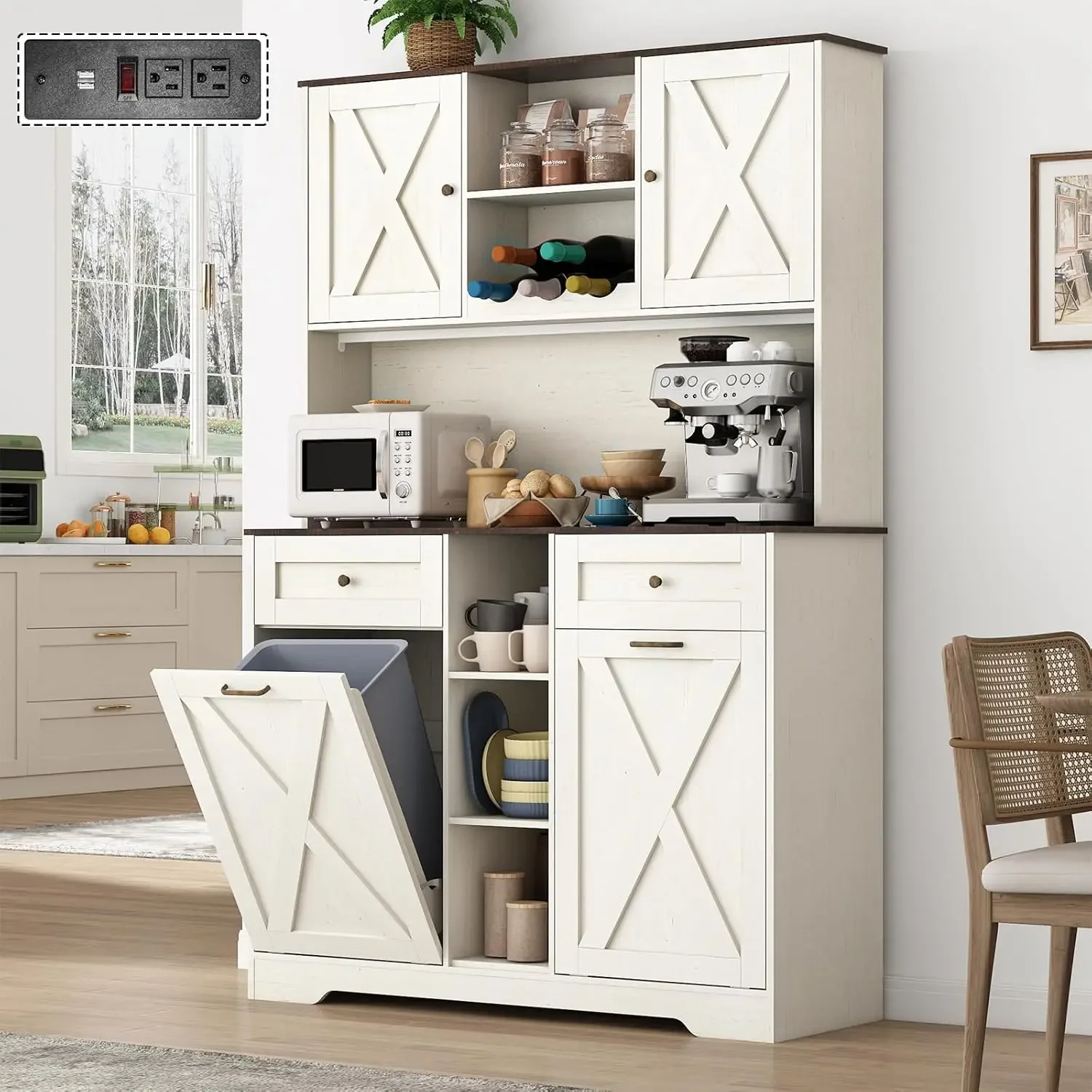 Tall Wide Kitchen Pantry Storage Cabinet Power Outlets Farmhouse Tilt Out Trash Cabinet Two Gallon Garbage Holder Two Drawers Fr
Tall Wide Kitchen Pantry Storage Cabinet Power Outlets Farmhouse Tilt Out Trash Cabinet Two Gallon Garbage Holder Two Drawers Fr