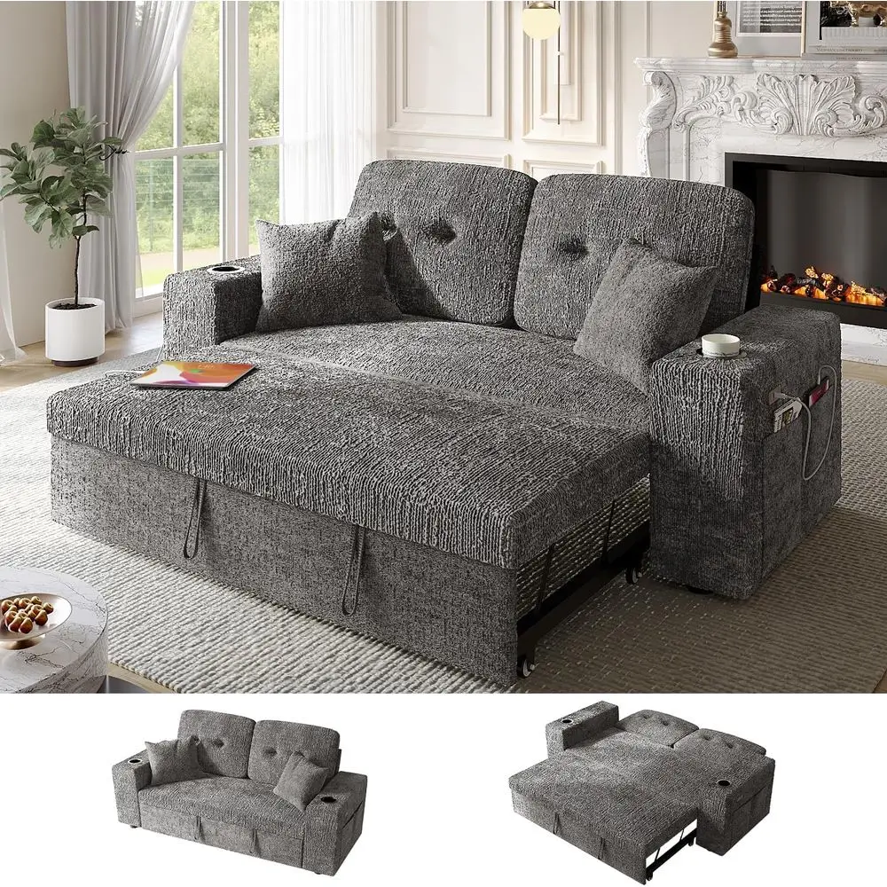 63 Inch Sleeper Soa Bed, 3 in 1 Pull Out Couch Bed with Reclining Backrest, Small Loveseat with Wide Armrest | USB Charging | Si
63 Inch Sleeper Soa Bed, 3 in 1 Pull Out Couch Bed with Reclining Backrest, Small Loveseat with Wide Armrest | USB Charging | Si