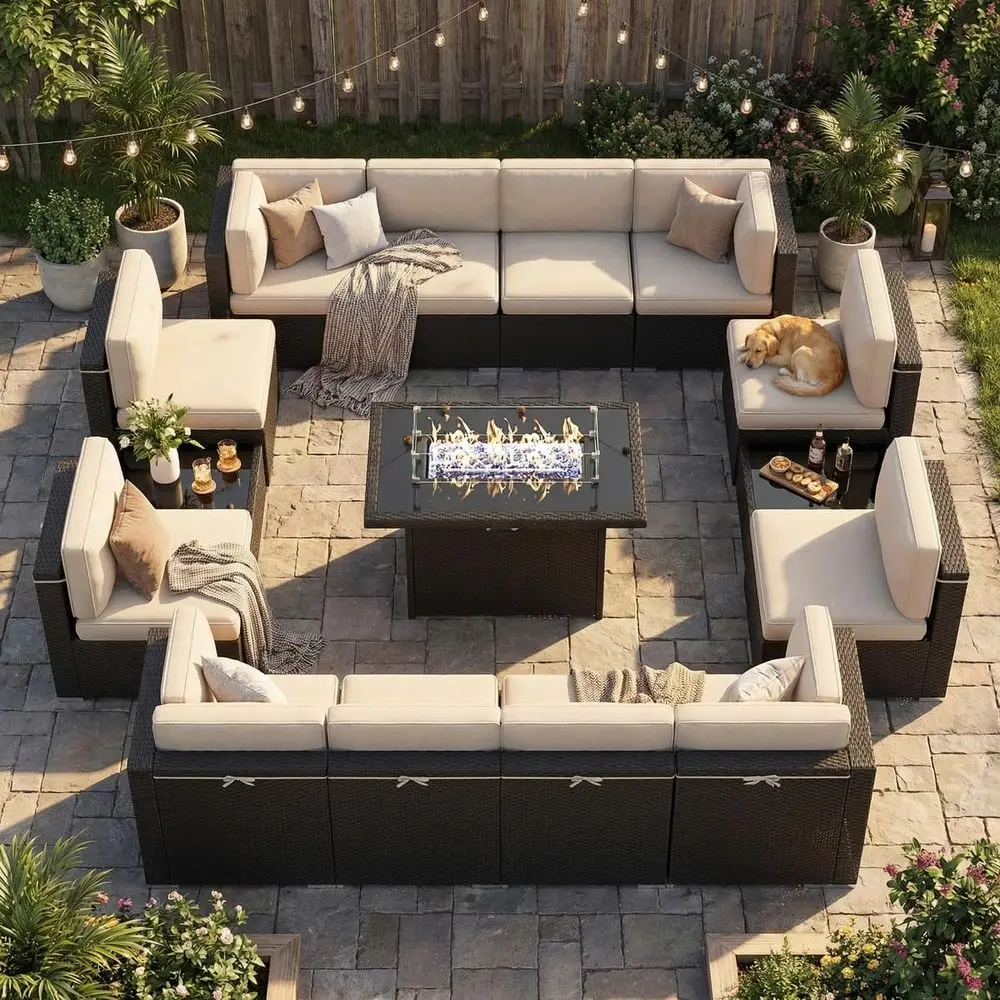 15-Piece Outdoor Wicker Sectional Sofa Set with 44 Propane Gas Fire Pit Table
15-Piece Outdoor Wicker Sectional Sofa Set with 44 Propane Gas Fire Pit Table