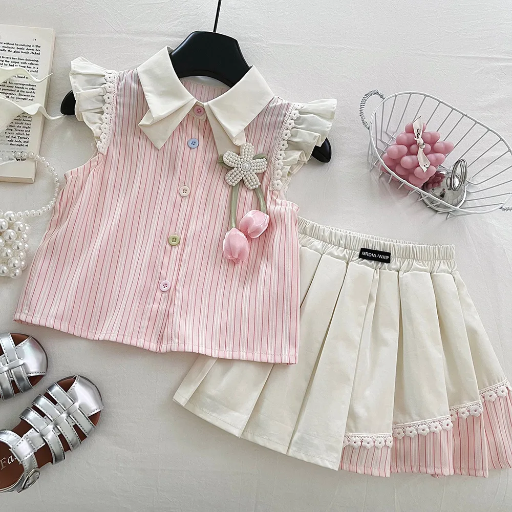 2-8Y Girls Summer Skirt Sets Cute Bows Shape Turn Down Collar Stripes Pink Shirt+Elastic Waist A-line Shorts Skirt Kids Suits
2-8Y Girls Summer Skirt Sets Cute Bows Shape Turn Down Collar Stripes Pink Shirt+Elastic Waist A-line Shorts Skirt Kids Suits