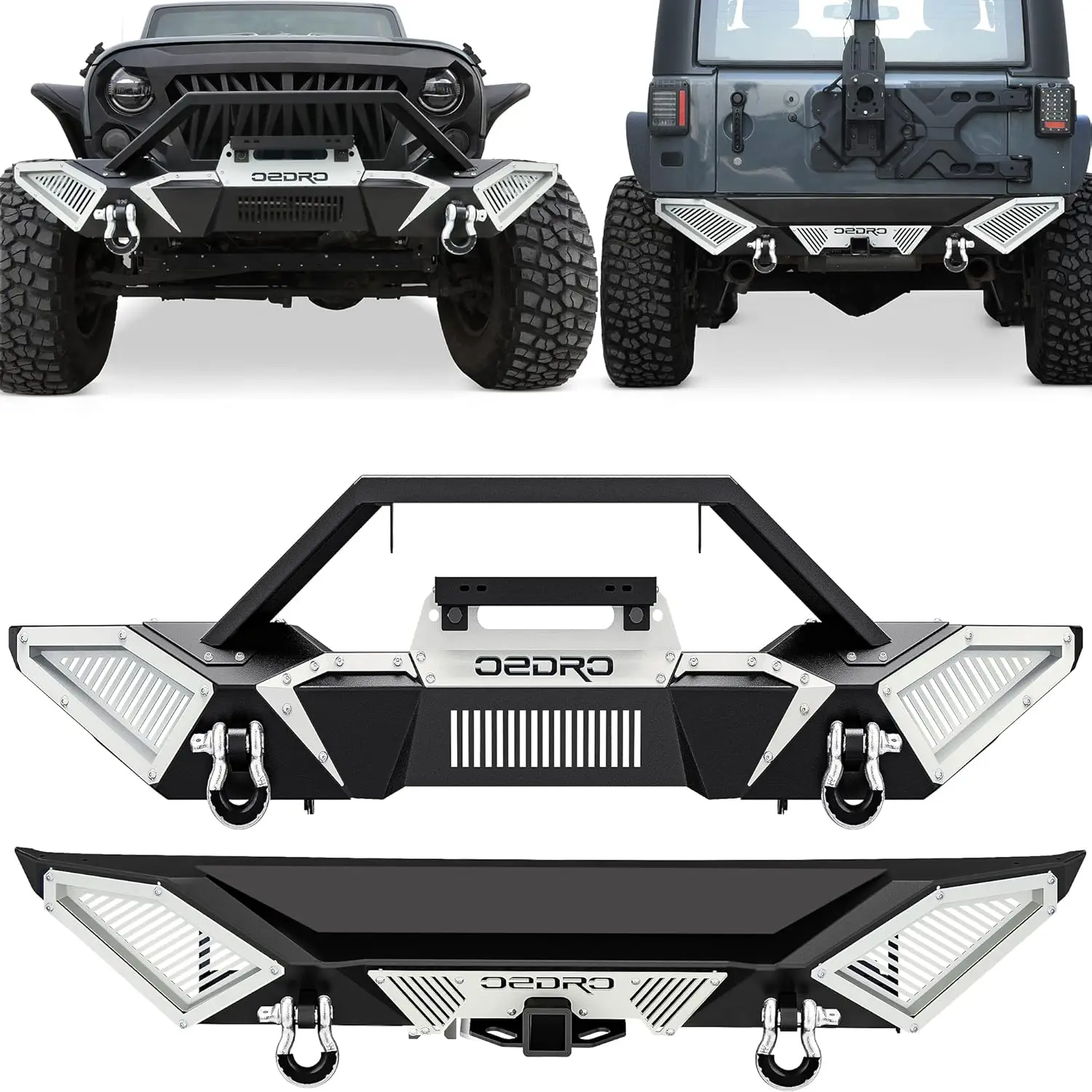 Front and Rear Bumper Fit 2007-2018 Jeep Wrangler JK & Unlimited JKU (2/4 Doors), Full Width Off Road Bumper w/D-Rings & Winch
Front and Rear Bumper Fit 2007-2018 Jeep Wrangler JK & Unlimited JKU (2/4 Doors), Full Width Off Road Bumper w/D-Rings & Winch