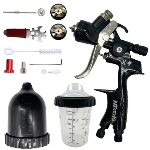 Pistola pulverizadora de aire de 1,3mm con Kit de boquilla de 1,7mm y adaptador, pistola pulverizadora de tanque de 600CC con taza mezcladora de pintura sin lavado de conexión rápida
