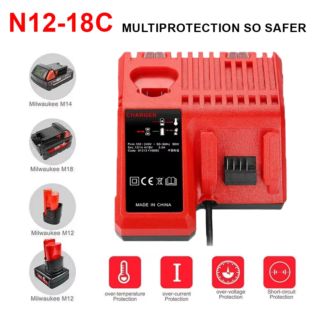 Replace 3A 12V 14V 18V Rapid Fast Li-Ion Charger Fit For Milwaukee M12-18C Dual Port Multi-Voltage Lithium-Ion Battery M12 M18
Replace 3A 12V 14V 18V Rapid Fast Li-Ion Charger Fit For Milwaukee M12-18C Dual Port Multi-Voltage Lithium-Ion Battery M12 M18