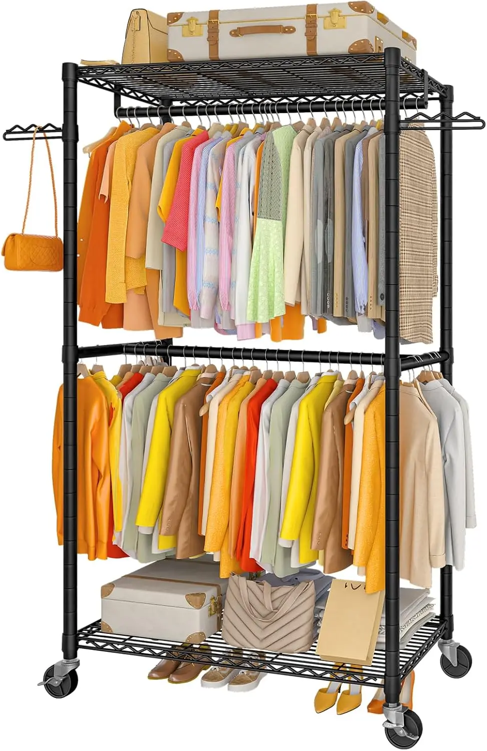 Rolling Clothes Rack for Hanging Clothes Heavy Duty Clothing Racks 350Lbs Capacity 2 Tier Double Hanging Garment Rack 31.49" L x
Rolling Clothes Rack for Hanging Clothes Heavy Duty Clothing Racks 350Lbs Capacity 2 Tier Double Hanging Garment Rack 31.49" L x