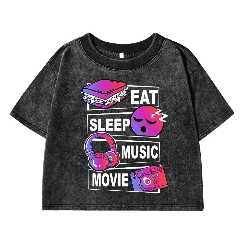 Eat Sleep Music Movie Funny Printing Women Washed Short T Shirt Summer Breathable Tshirt Street Fashion Tees Casual Distress Top
Eat Sleep Music Movie Funny Printing Women Washed Short T Shirt Summer Breathable Tshirt Street Fashion Tees Casual Distress Top