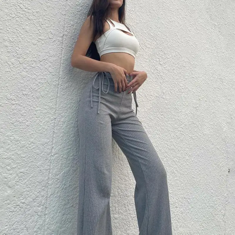Spring Female High Waist Streetwear Drawstring Bandage Casual Full Length Pants Women 2024 Slim Bell Bottom Ribbed Knitted Pants
Spring Female High Waist Streetwear Drawstring Bandage Casual Full Length Pants Women 2024 Slim Bell Bottom Ribbed Knitted Pants