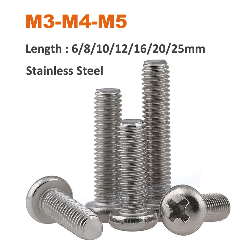 10-30pcs M3 M4 M5 Length 6-25mm Cross Phillips Pan Head Small Screw Round Bolts 201 Stainless Steel Button Head Machine Screws
10-30pcs M3 M4 M5 Length 6-25mm Cross Phillips Pan Head Small Screw Round Bolts 201 Stainless Steel Button Head Machine Screws